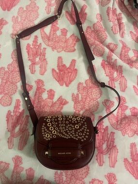 Michael Kors Burgundy Crossbody with Gold Stud Accents
